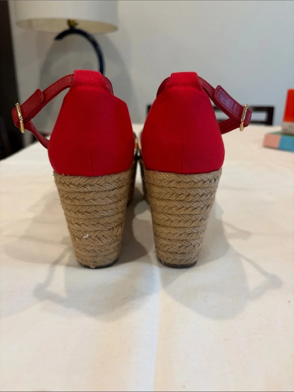 Tory Burch Red Floral Espadrille Wedge Sandals - Women Sz 8.5